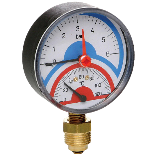 Термоманометр с радиальным подключением 0-6 ATM.0-120°C, ICMA